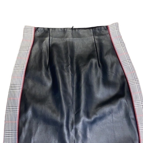 ZARA faux leather midi skirt with houndstooth stripes Size Medium - Picture 7 of 12